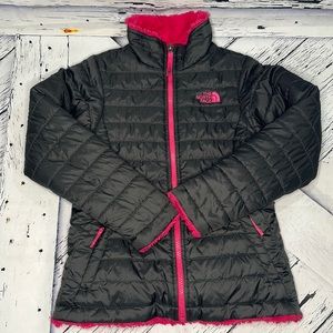 GRAY PINK THE NORTH FACE REVERSIBLE MOSSBUD WINTER SNOW JACKET GIRLS M 10/12